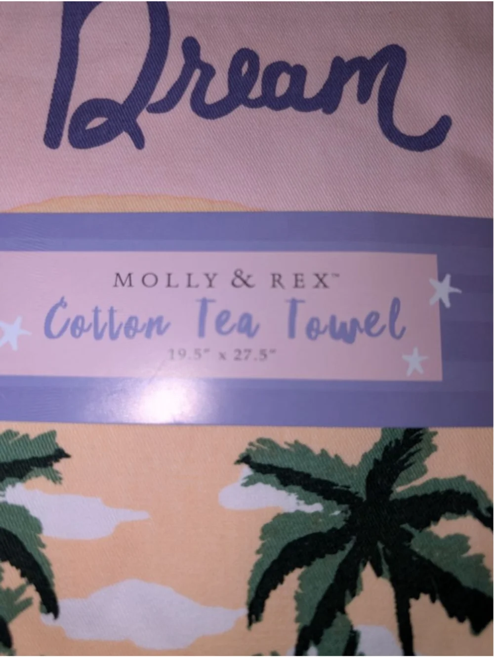 Molly & Rex Pink & Blue Living The Dream Cotton Tea Towel, Set of 2, 19.5x27.5